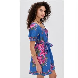 FARM Rio Blue Summer Fruit Scarf Euroflax Premium Linen Mini Dress Size XXS NWT